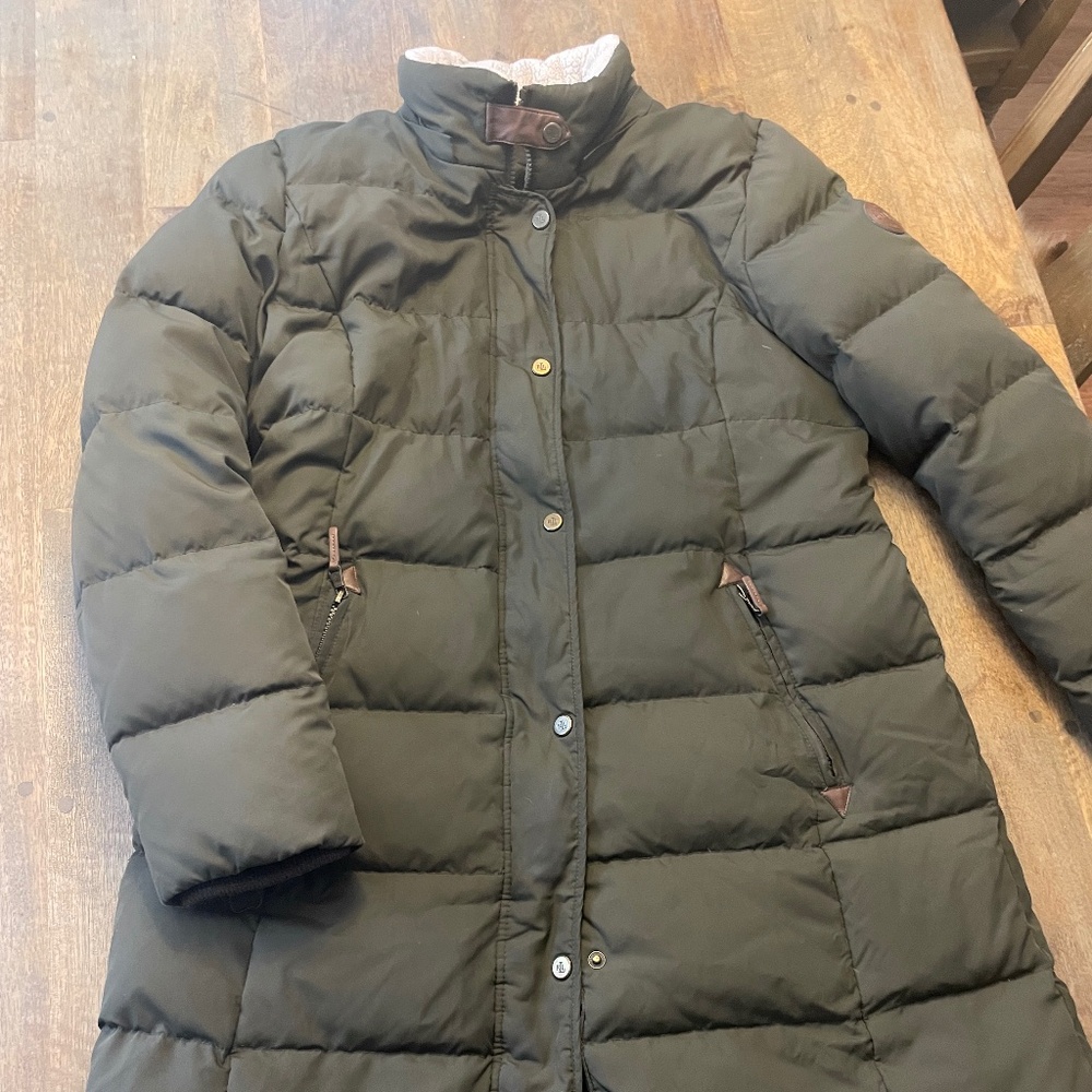 Lauren Ralph Lauren olive long parka large (no hood)